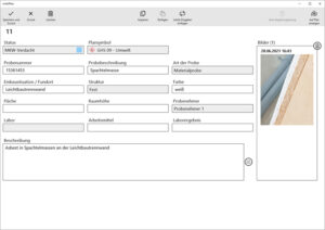 mobiPlan-App: Datenerfassung eines Beispielprojekts. Felder können selbst angelegt und definiert werden.
